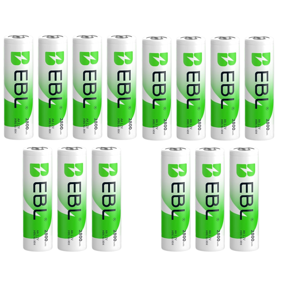 EBL AA rechargeable batteries 2800mAh (pack of 14) for Metz battery adapter