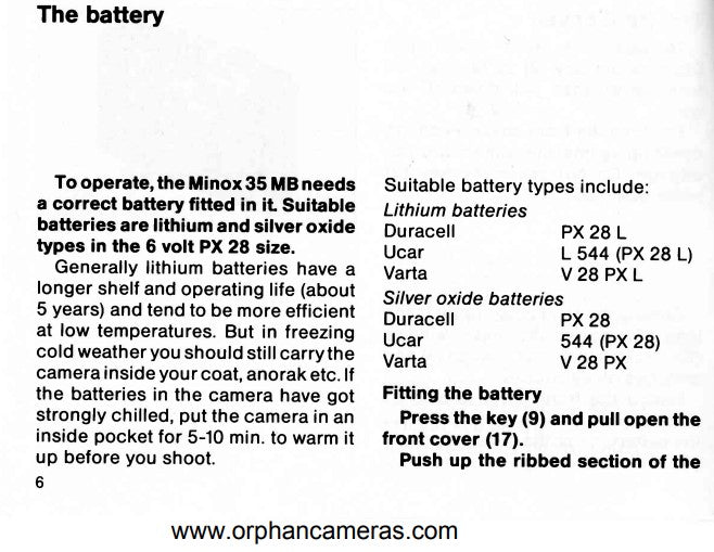 Battery adapter PX28 (4x LR44) for Minox 35 MB, ML & MDC